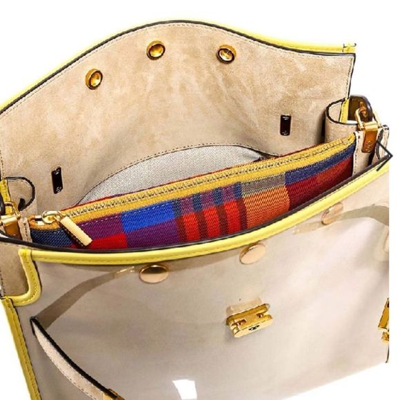 TORY BURCH LEE Radziwill Double Bag in Cream and Yellow with Rain Cover - Picture 6 of 12